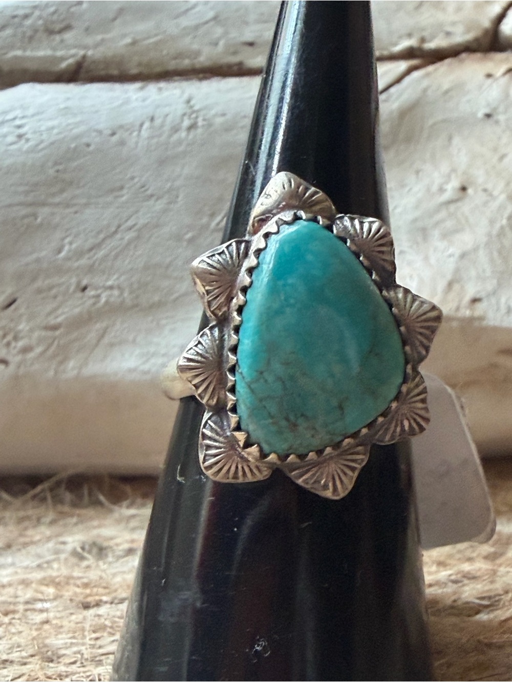 Pilot Mountain Turquoise Teardrop Sterling Silver Ring - Blue Stone